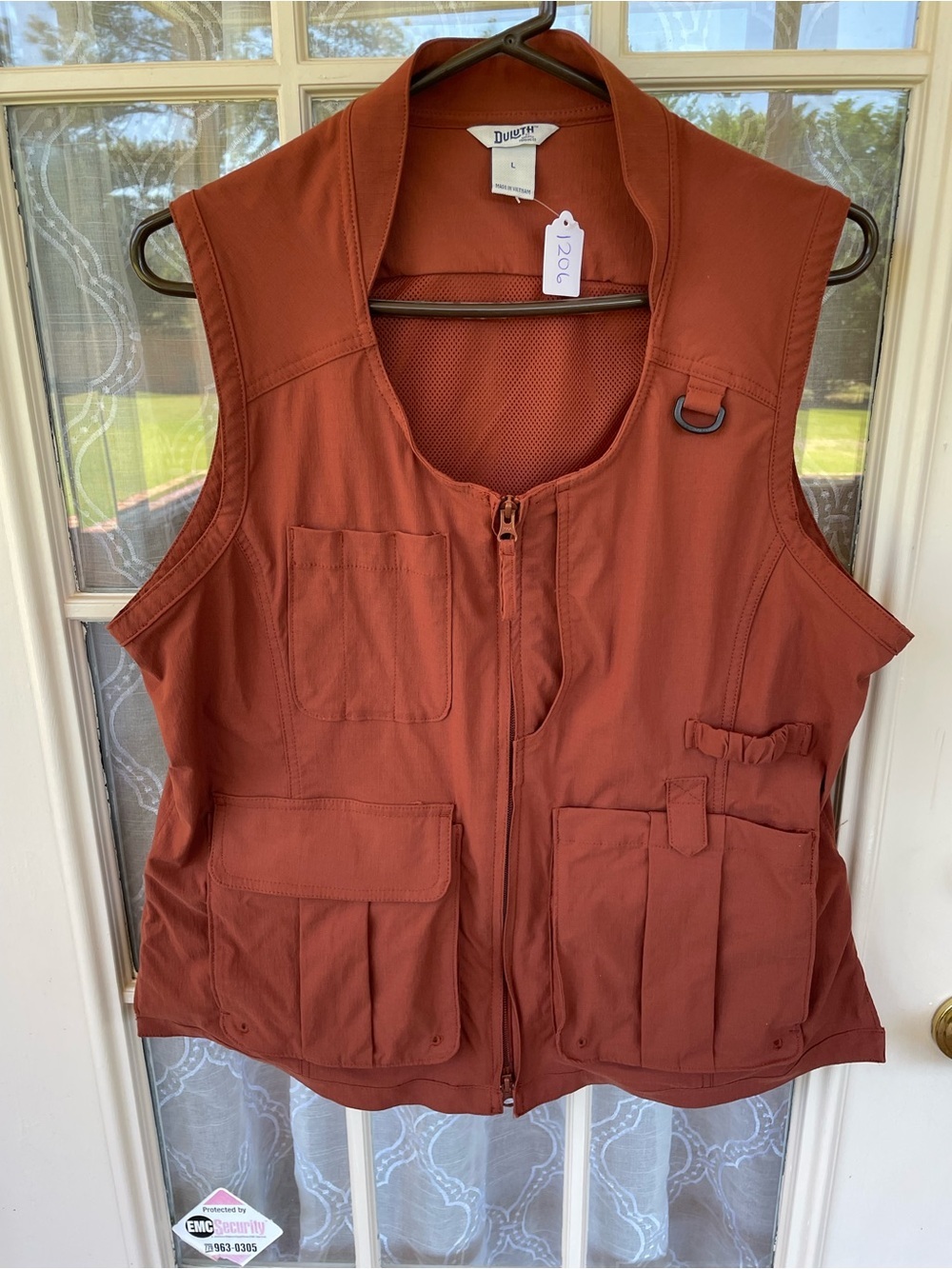 Duluth Trading Utility Vest Large Rust Orange Multi Pocket Hiking Fishing